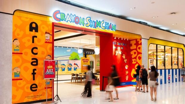 Arcafe Crayon Shin-chan themed cafe storefront in Jakarta